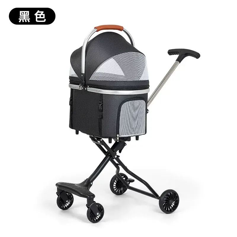 小型輕奢可摺疊寵物手推車一體式遛狗貓咪手推車