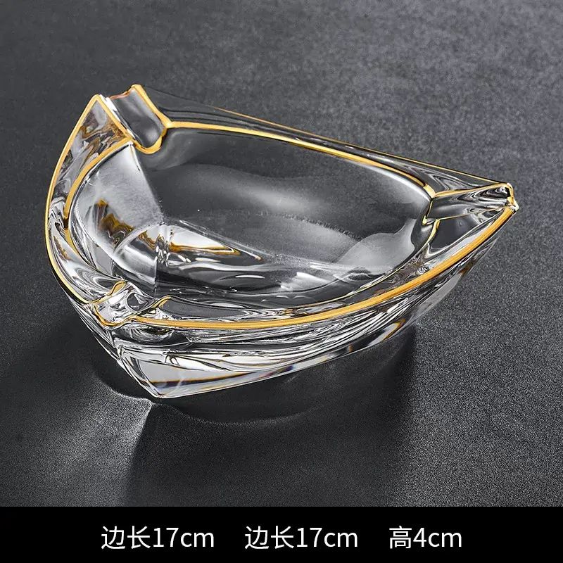 家用新款上市玻璃烟灰缸描金摆件简约烟缸客厅办公室专用高级感