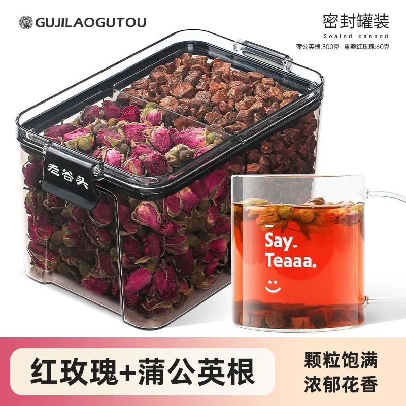 谷記老谷頭-淨口密封罐蒲公英根茶300g+重瓣玫瑰60g 花茶 果茶 養生茶