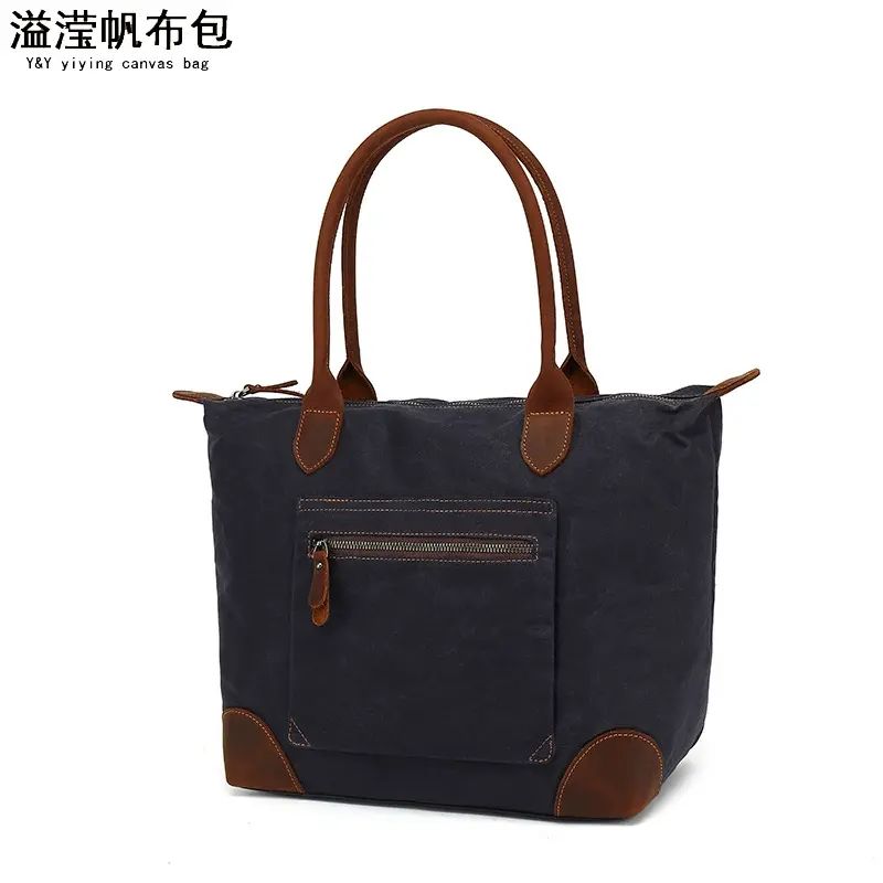 休闲油蜡帆布女式手提包 单肩斜挎包购物袋收纳包 溢滢