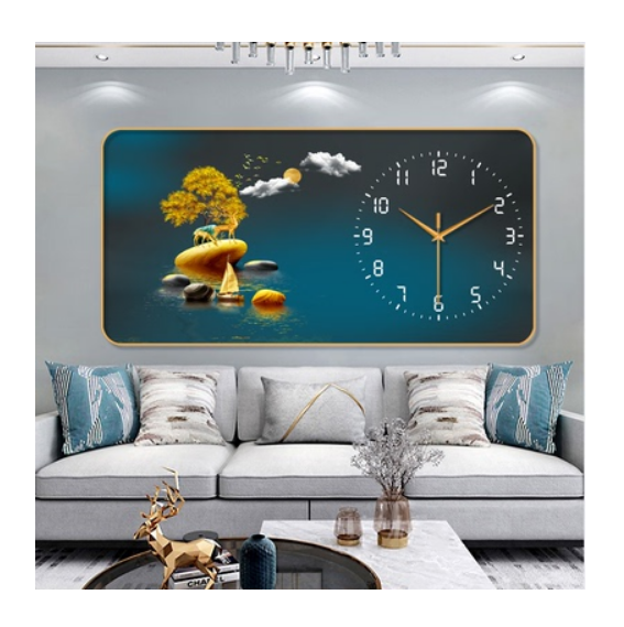 裝飾畫簡約PVC金框靜音掛鐘（福祿滿樹-金針）【50*100cm】