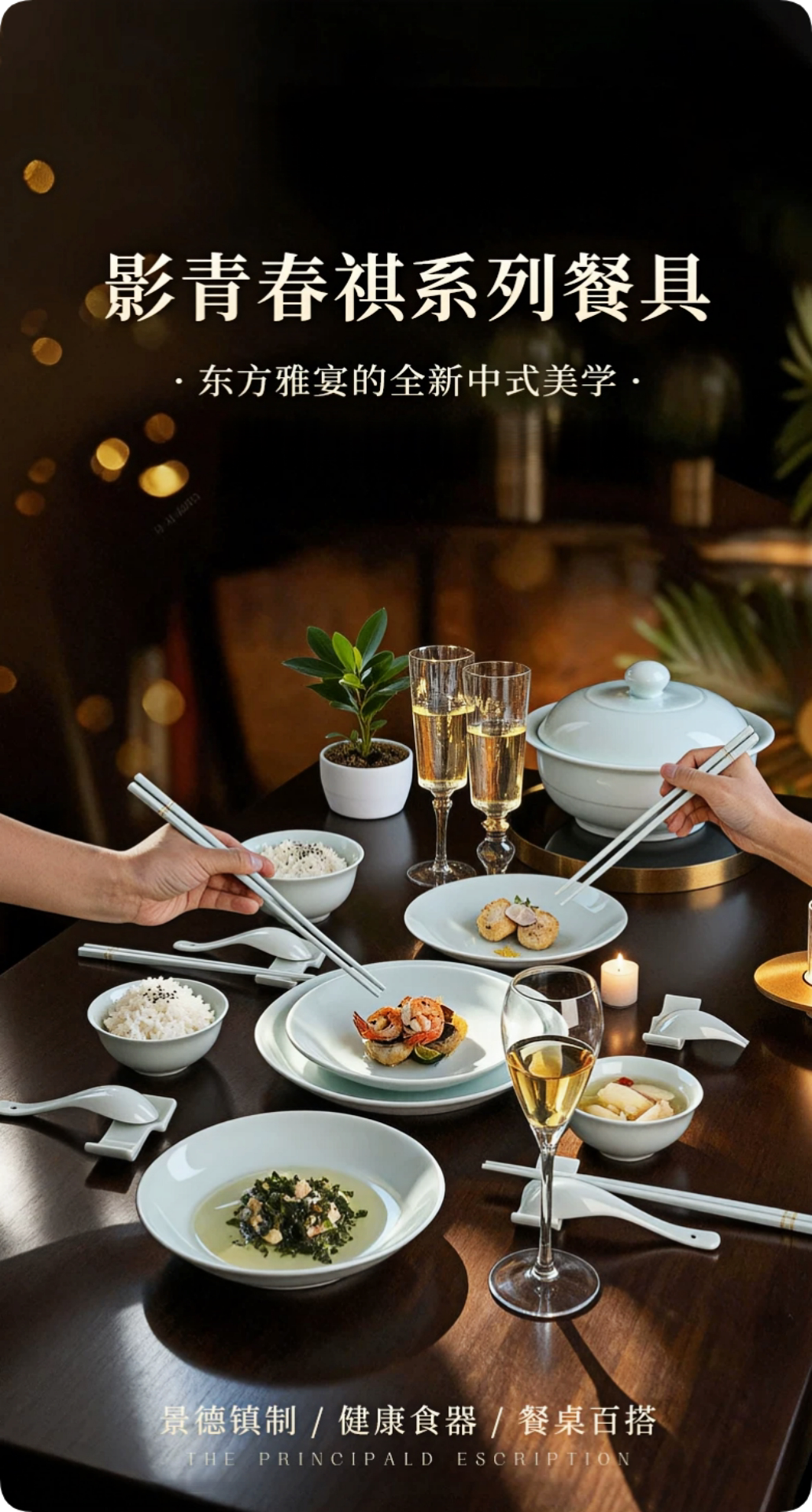 【4人份】影青春祺28件餐具套装高温白瓷影青釉2026新款