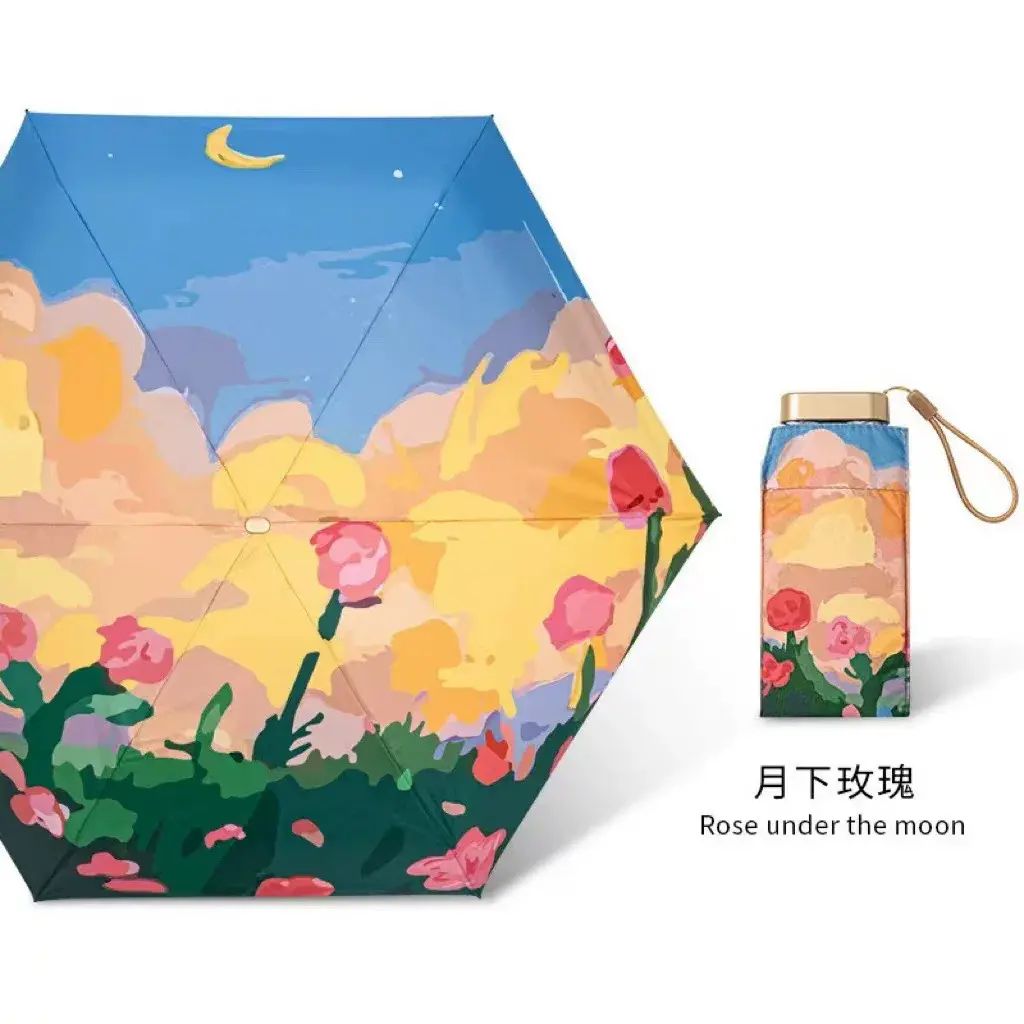 復古油畫傘超輕迷你口袋晴雨遮便攜黑膠防曬紫外線廣告