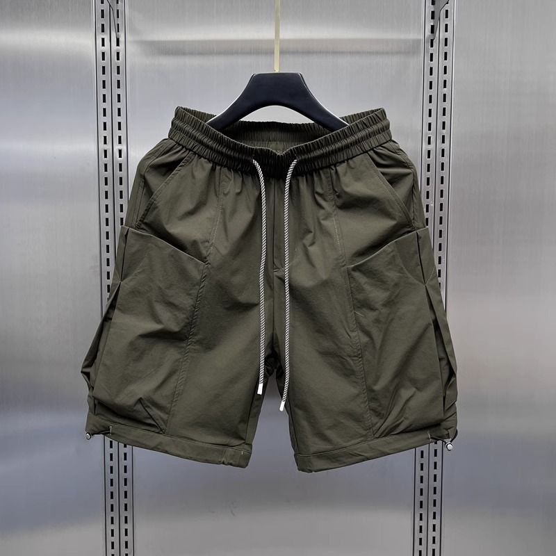 夏季男士薄款工裝短褲 透氣休閒直筒五分褲 美式復古百搭短褲- 軍綠色 M