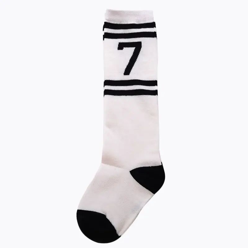 Children's Football Socks Baby Mid-Calf -White and Black Stripes 1-3 years old, foot length 11-13 cm