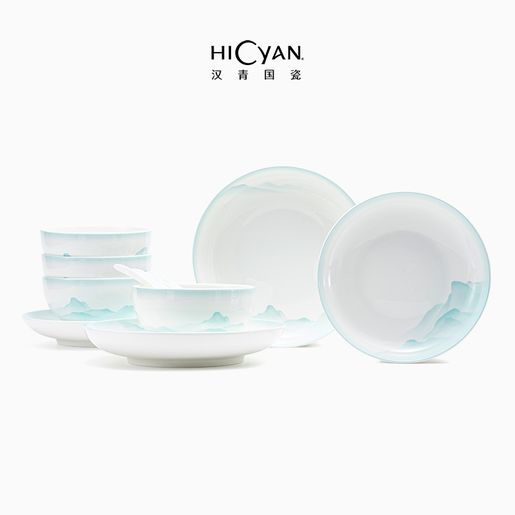 HICYAN | 漢青國瓷「山水同光」12頭/29頭餐具禮盒套裝高溫釉中彩家用 