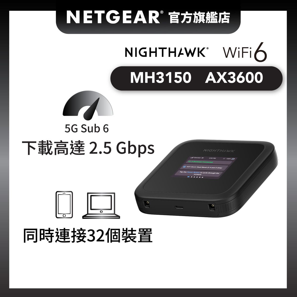 Nighthawk (MH3150) M3 5G Sub 6 AX3600 WiFi 6 流動熱點