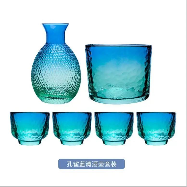 日式錘紋酒杯酒具清酒壺清酒杯玻璃小酒杯家用白酒杯溫酒壺套裝