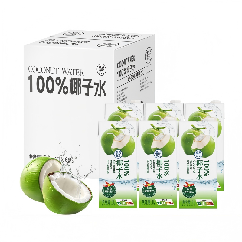 盒馬100%椰子水250ml*24盒純椰子水無添加補水電解質夏日清爽飲料平行進口新老包裝交替發貨