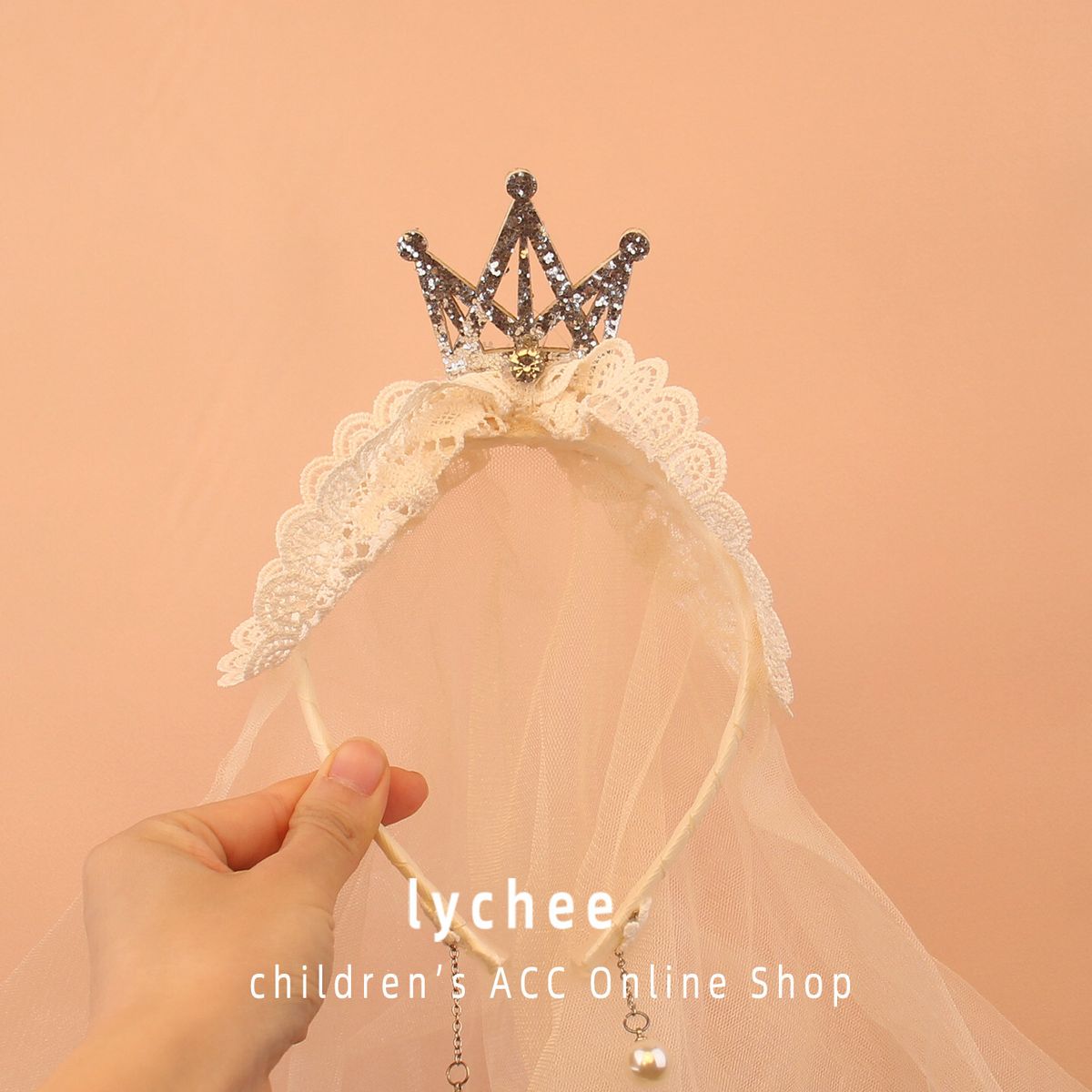 Mibai Sparkling Pink Crown Lace Children's Headband Hair Hoop Retro Gentle Lotus Leaf Hollow Lace Gi