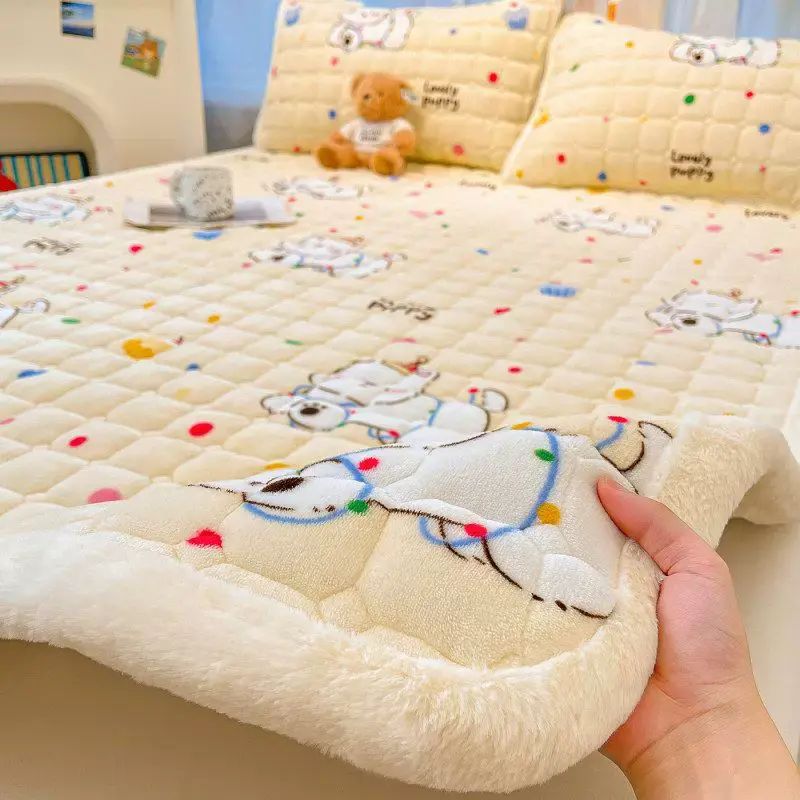 冬季A类牛奶珊瑚绒床垫软垫夹棉垫子保暖加厚垫被防滑床护垫褥子