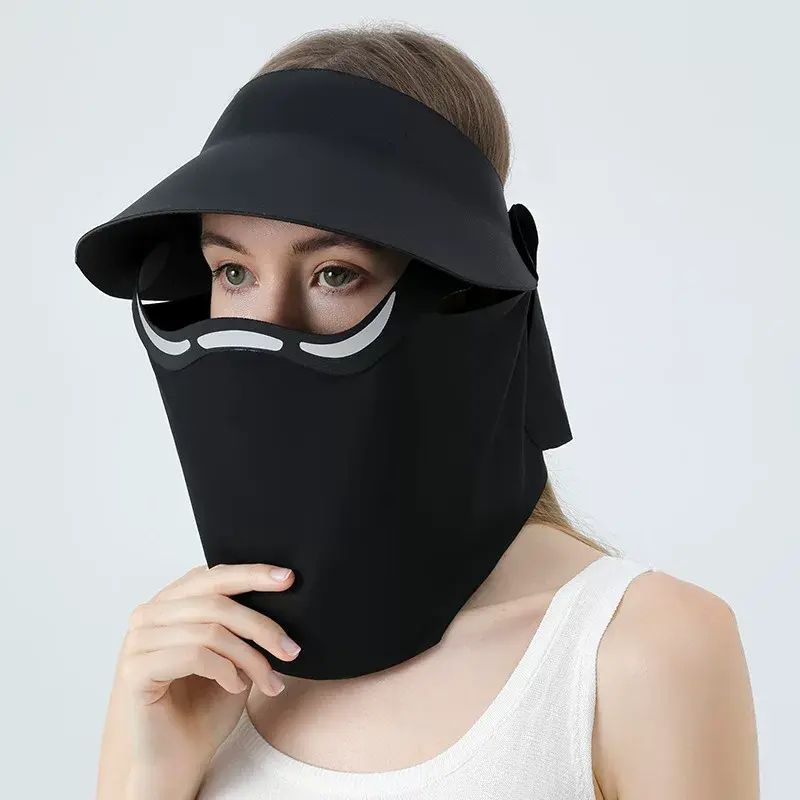 新款磁啜面罩防曬帽女夏季防紫外線遮陽帽空頂帽全臉防曬面罩男款