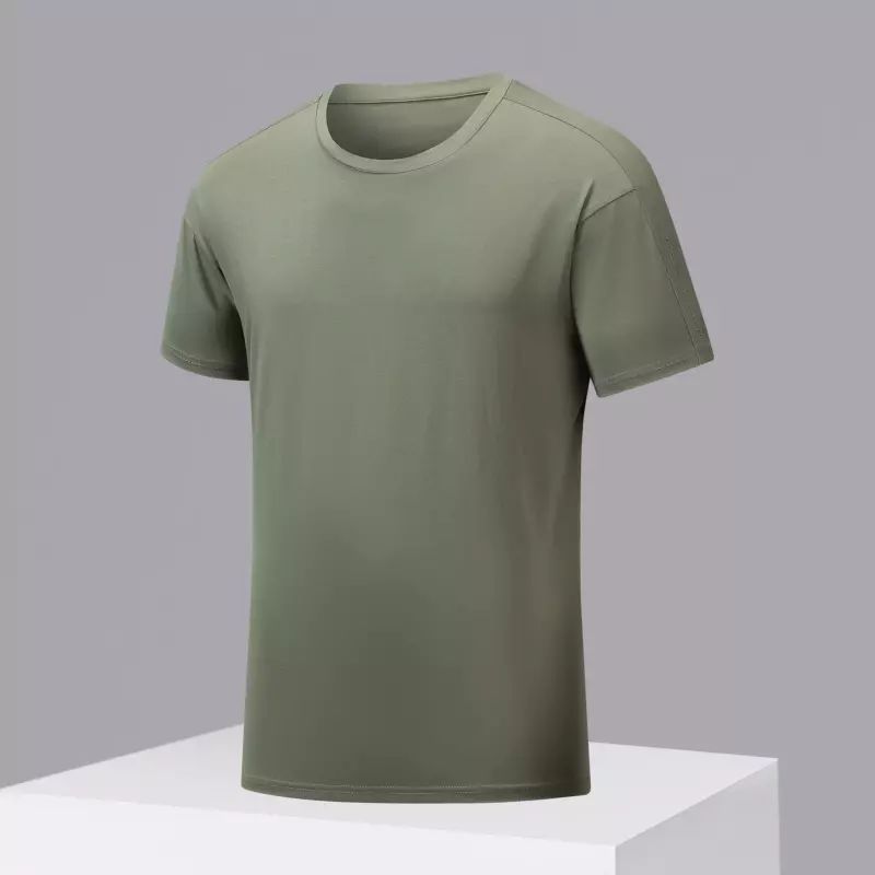 冰丝凉感短袖T恤男夏季薄款纯色运动体恤加大码半袖速干透气上衣