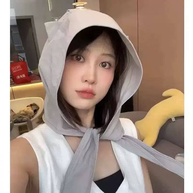 小惡魔綁帶速幹遮陽帽女薄款護耳頭巾帽子可愛貓耳朵顯臉小潮