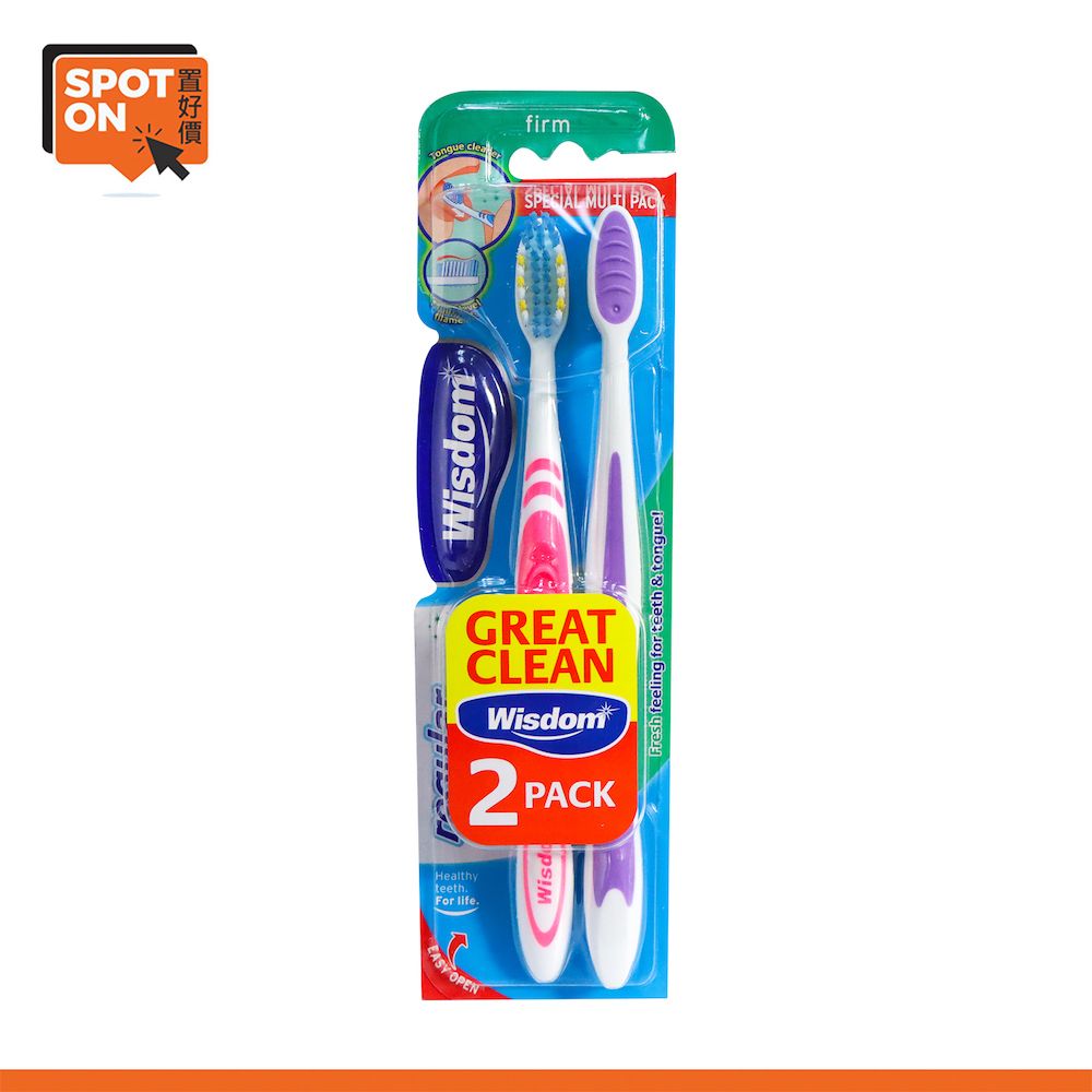 硬毛牙刷 (2支裝) (隨機顏色) [平行進口]