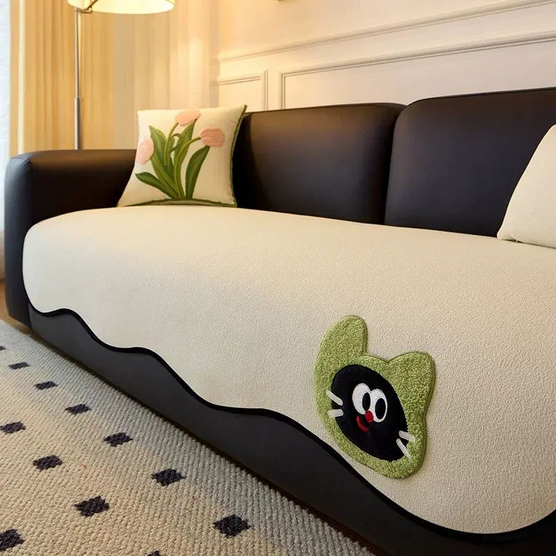 新款異形一片式沙發蓋布四季通用雪尼爾防滑皮沙發墊防貓抓沙發巾