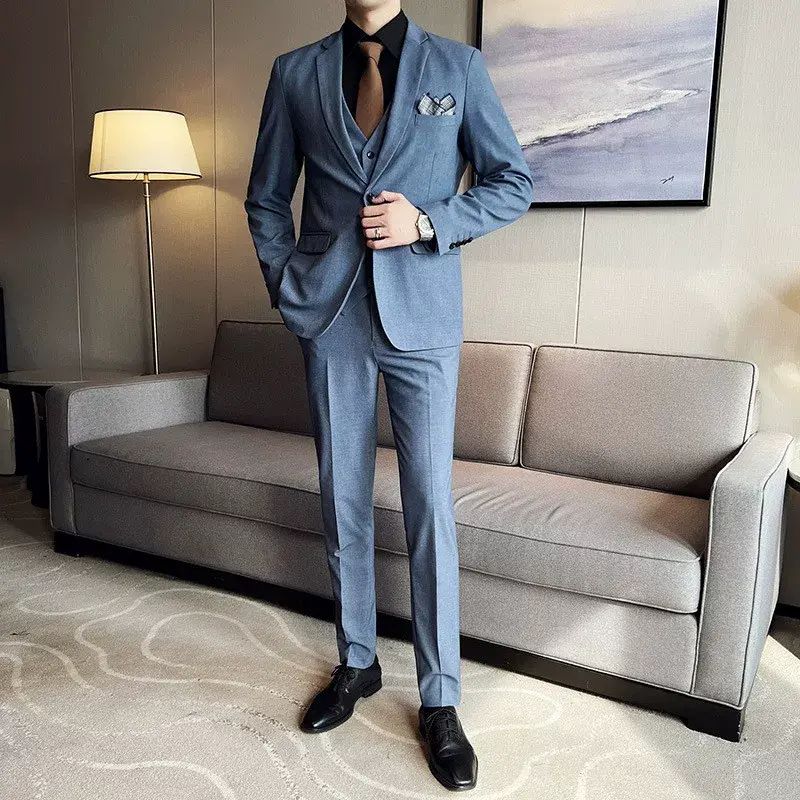 1西裝套裝男士韓版修身西服三件套裝白領上班工作西服新郎結婚禮