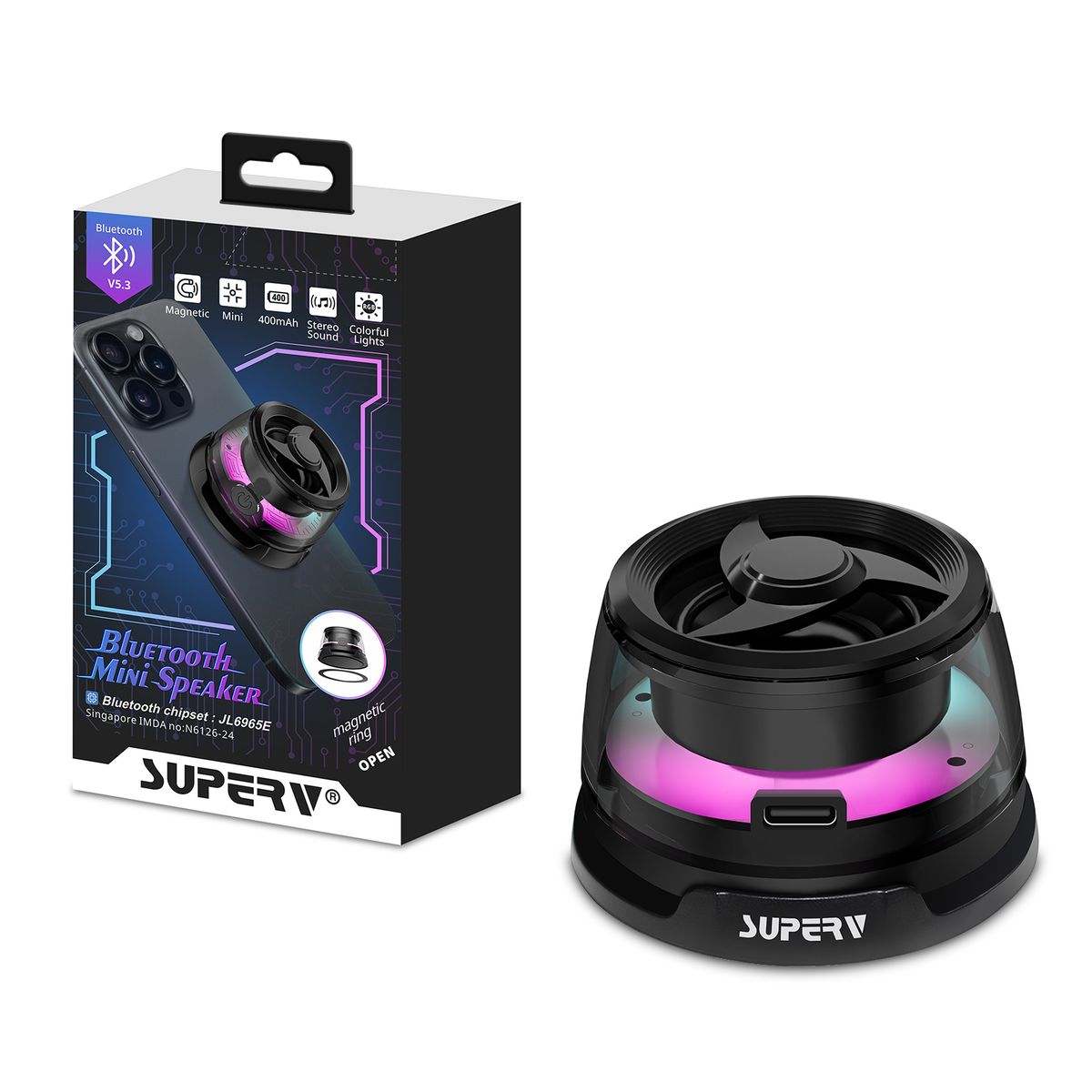 磁吸無線音箱 磁吸藍牙喇叭 揚聲器 便攜藍牙音響 附磁吸配件 手機適用 Type C 充電 手機支架 VS03