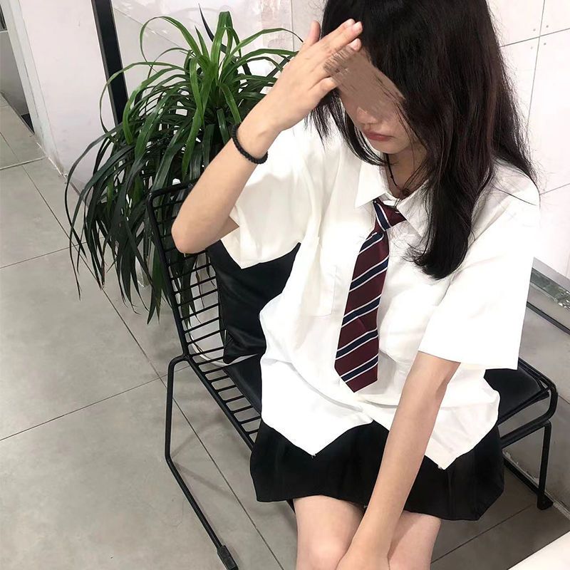 夏季日系JK襯衫女裝 學院風純色短袖 百搭學生襯衣- 白色襯衫單件 S