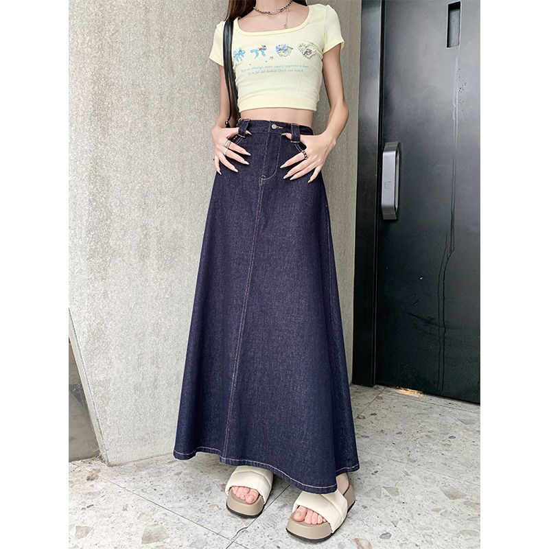 女装深蓝色牛仔半身裙女2025夏季新款宽松高腰百搭显瘦a字裙