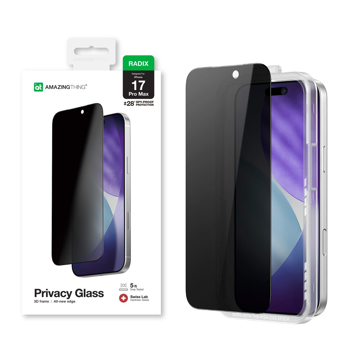iPhone 17 Pro Max [RADIX - Privacy Glass] 玻璃保護貼 9H 鋼化玻璃 全屏覆蓋 ±28° 防窺保護 AF 疏油塗層 3D 邊框黏合穩固 超薄設計 殼貼兩用 易