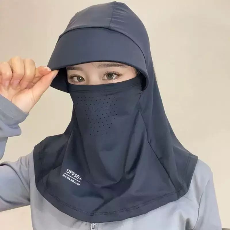 冰絲防曬面罩女夏季遮陽帽護頸一體防紫外線透氣口罩騎行開車專用