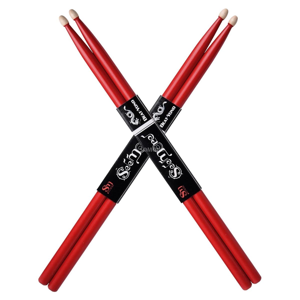 电池5A鼓棒，2对装专业鼓棒，适用于电子电池的防滑鼓棒，适合儿童、成人及初学者的鼓棒，2对鼓棒（红色）