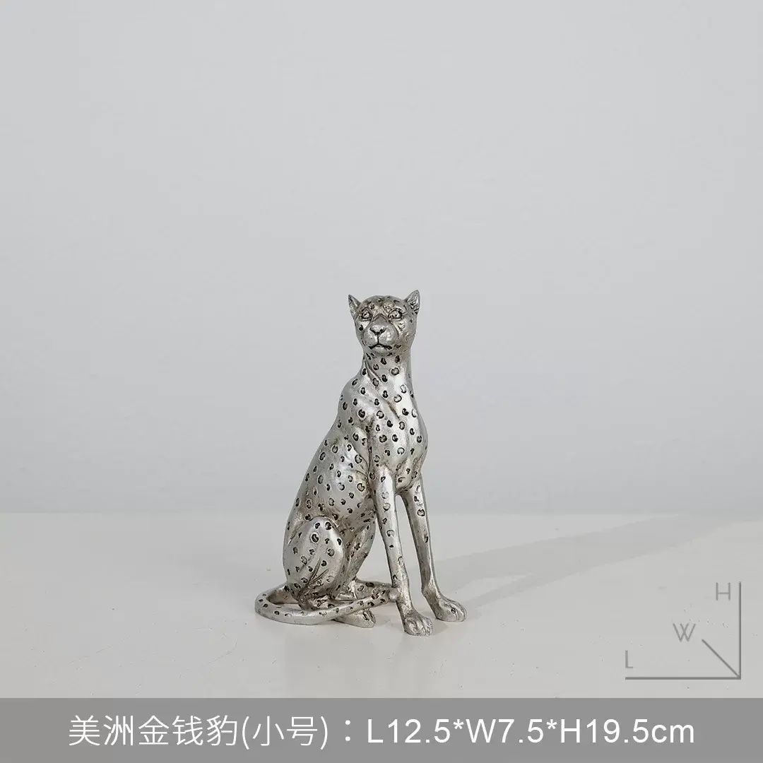樹脂銀獵豹子擺件藝術動物客廳電視櫃售樓部別墅辦公室軟裝飾品