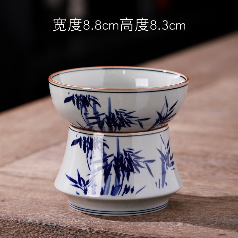 老陶泥茶漏茶濾青花全瓷一體功夫茶具配件復古茶隔泡茶過濾網