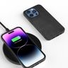 適用於iPhone 16 Pro 黑邊雙色牛皮紋PU手機殼（黑色）