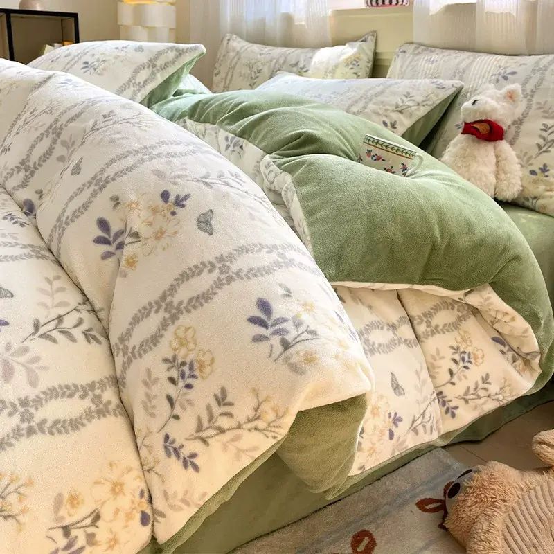 冬季加厚保暖牛奶绒四件套加绒珊瑚法兰绒床单被套三件套