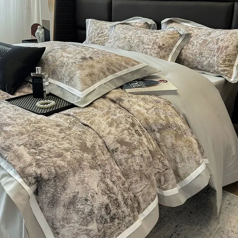 秋冬100%全棉四件套加厚A類純棉磨毛被套單件輕奢高級感床上用品4