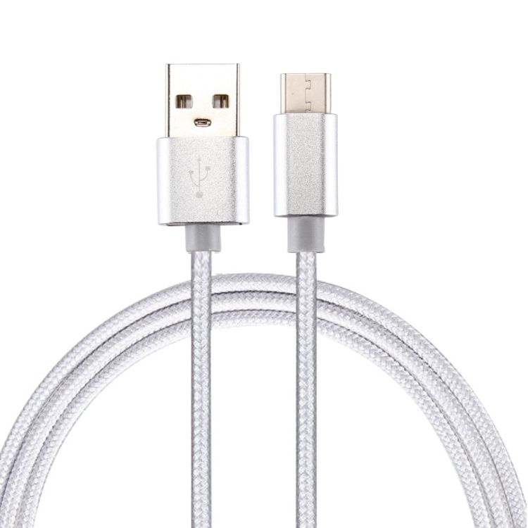 編織紋USB轉Type-C充電數據線 110根銅絲 線長:2米 3A輸出(顏色：銀色)