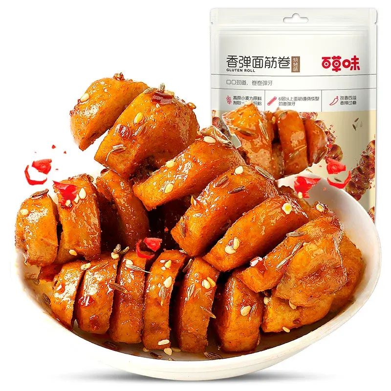 燒烤味麵筋卷135gx3袋即食素食麵筋卷烤麵筋卷休閒零食