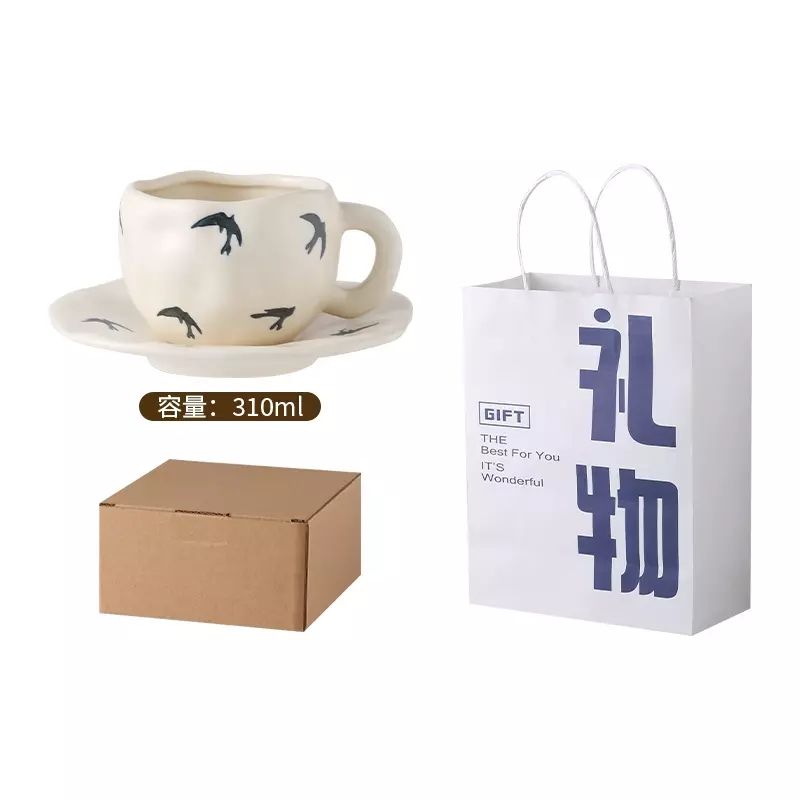 韩式可爱ins手捏咖啡杯杯碟套装陶瓷马克杯杯子牛奶杯礼盒装送礼