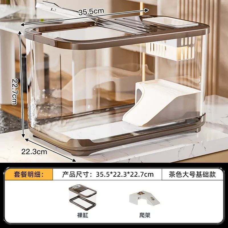 带盖鱼缸跨境客厅家用造景透明生态缸桌面乌龟缸感塑料水族箱