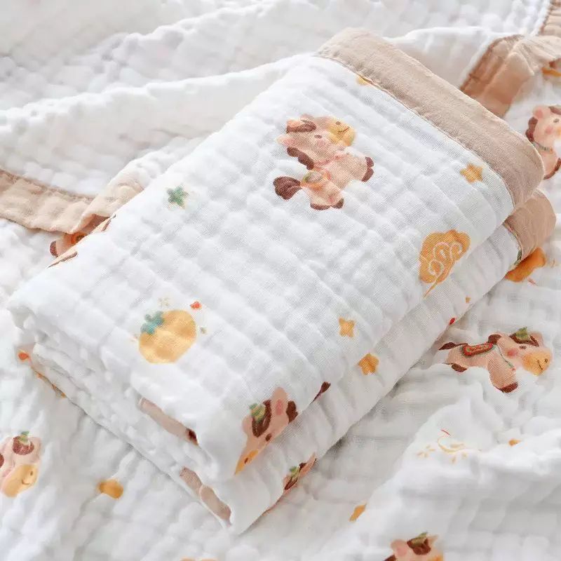 婴儿浴巾婴儿六层纱布高密纯棉包边宝宝初生儿童浴巾被子全棉吸水