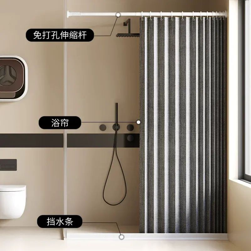 热卖浴室折叠浴帘免打孔防水隐形隔断帘卫生间遮挡帘干湿分离