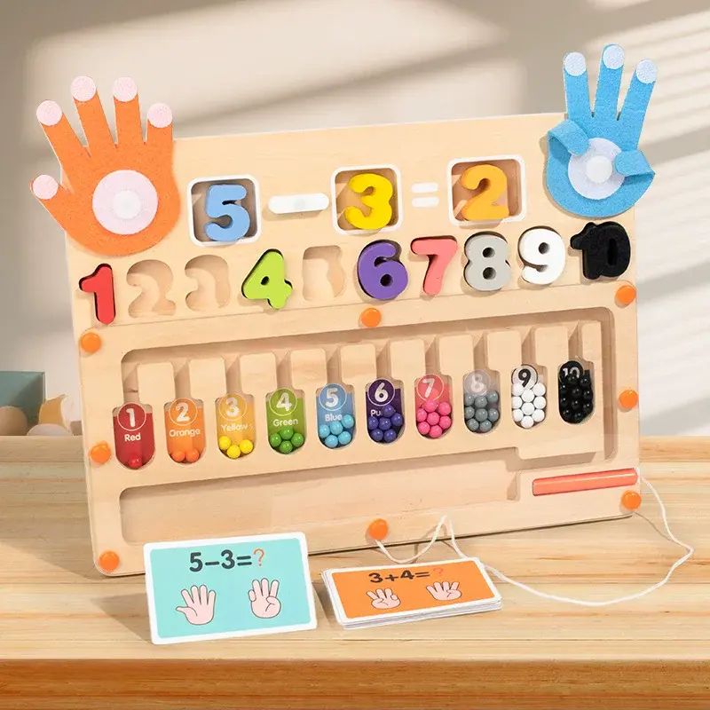 Children's Wooden Magnetic Counting and Arithmetic Color Sorting Bead Moving Early Education Toy