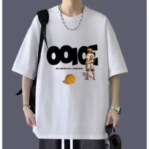 新款短袖t恤男夏季韩版潮流简约半袖上衣港风宽松休闲潮牌体恤衫-白色 M