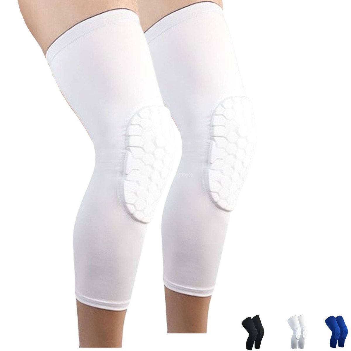 運動護膝，2片裝透氣防滑彈性可調護膝，帶有束帶張力的壓縮護膝，適合跑步、健身、籃球、排球、山地自行車和體育活動的理想膝蓋保護器（白色中號）