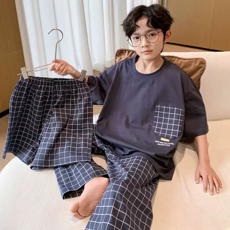Children's pajamas summer pure cotton new big boys home clothes cotton summer children air conditio