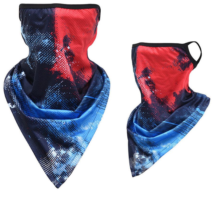 冰絲掛耳面罩三角巾脖套網眼防風圍脖（紅藍塗鴉）（均碼43cm*25cm）