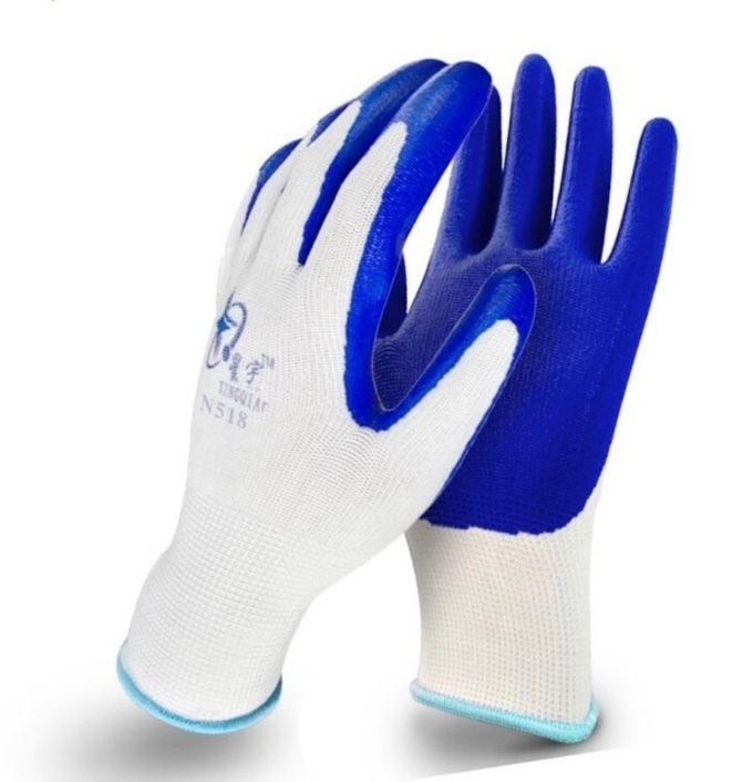 【1包裝/12雙】星宇N518勞保耐磨防水防滑工程手套/浸漬乳膠藍色手套【藍白色/均碼】ZMT_001_01580