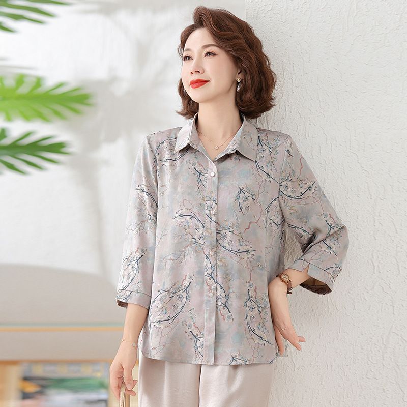 母亲节衬衫上衣妈妈装夏薄款中老年人宽松透气衬衣妈妈衣服