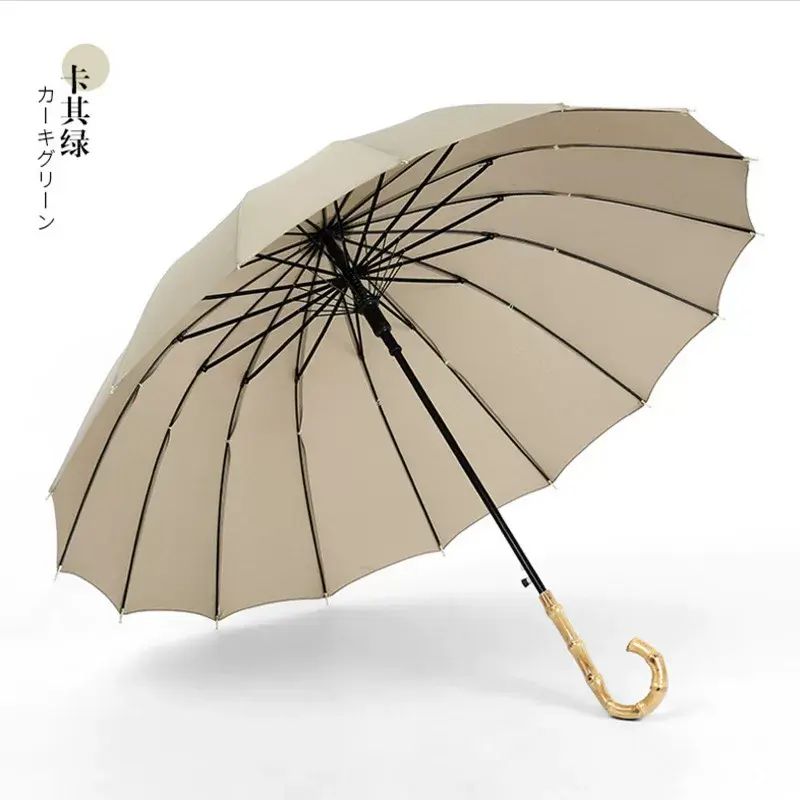 16骨竹手掣小清新長柄傘廣告傘新中式純色創意雨遮加大加固加厚傘