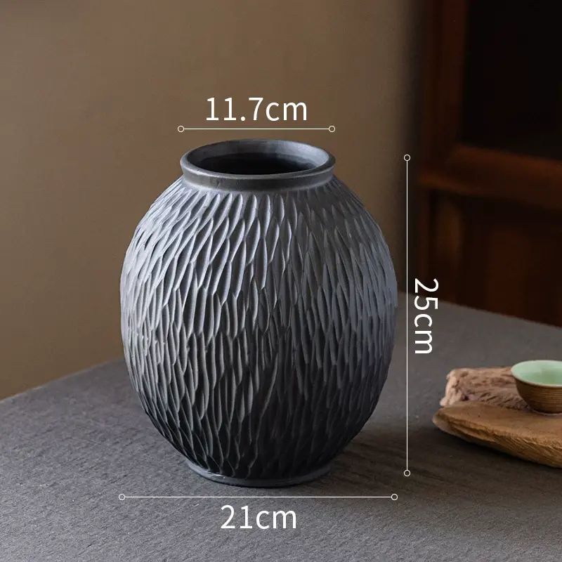 掬涵詫寂風陶瓷花樽擺件客廳插花復古高階感陶罐餐桌水培鮮花裝飾