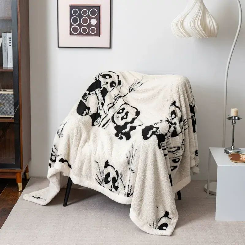 北欧简约黑白卧室毛毯阳离子提花双层盖毯午睡沙发毛巾毯