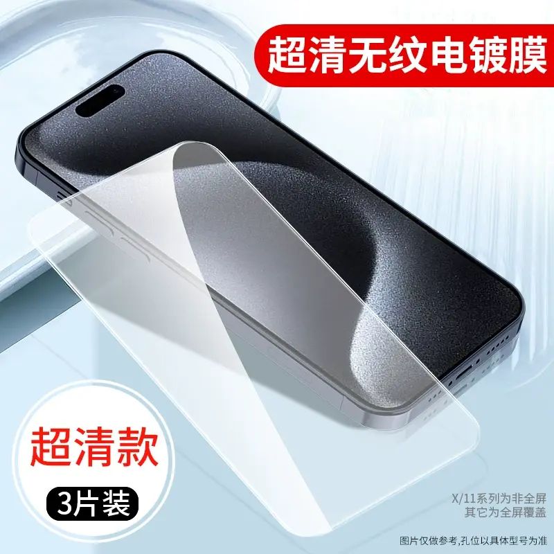 適用13蘋果14Plus鋼化膜iPhone15Pro-【超清無紋電鍍膜★防指紋】鋼化膜★3片裝 iPhone 16 plus