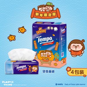 四層天然無香袋裝面紙 (Tempo X PLASTIC THING 2025 新年限定) #紙巾#Tissue#抽紙#軟抽#軟包#B B#袋裝紙巾 (新舊包裝隨機發送) 